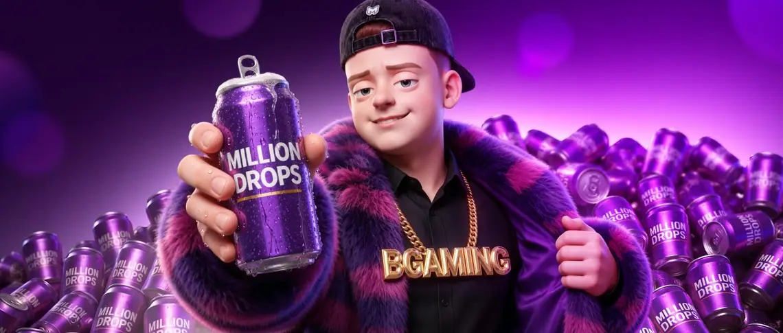 Mellstroy Casino maskotu əlində BGaming-in Million Drops qutusu
